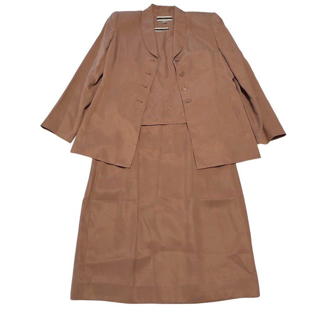 Amanda Smith Womens 3 Pc Suit Long Jacket Skirt Tank Top 8P Rose